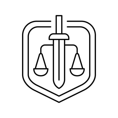 Adalet hukuku çizgisi ikonu vektör illüstrasyonu
