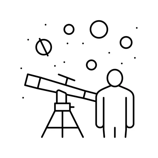 Csillagász nézi a teleszkóp a csillagok vonal ikon vektor illusztráció — Stock Vector