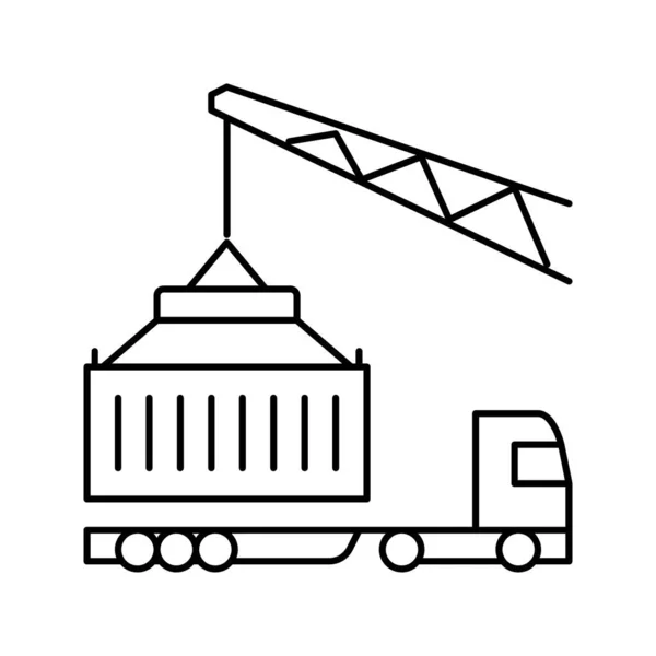 Contenedor de carga de la grúa en el camión en la línea de puerto icono vector ilustración — Archivo Imágenes Vectoriales