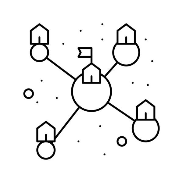 Planètes colonisation et transport ligne de communication icône vectoriel illustration — Image vectorielle