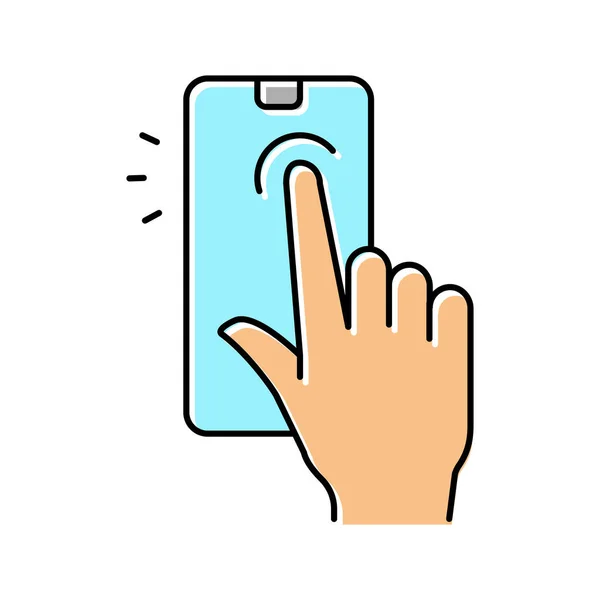 Tocando com dedo smartphone tela cor ícone vetor ilustração —  Vetores de Stock