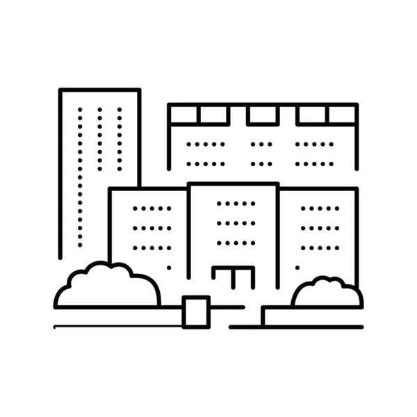 Bostadskomplex lägenhet byggnad linje ikon vektor illustration — Stock vektor