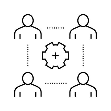 Şirket çalışanları işlem satırı vektör illüstrasyonunda çalışıyor