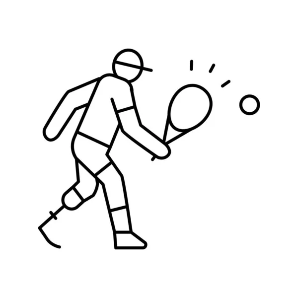Tennis spelen gehandicapte atleet lijn pictogram vector illustratie — Stockvector