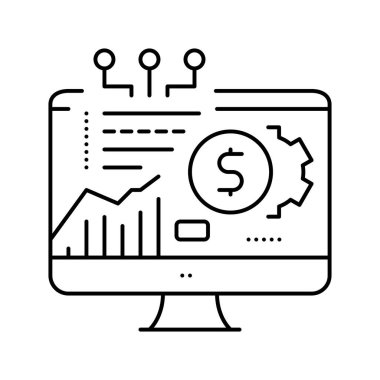 Fintech çizelgesi bilgisayar ekran çizgisi vektör ilüstrasyonunda araştırma yapıyor