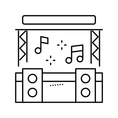 Müzik konseri çizgisi ikon vektör illüstrasyonu için sahne