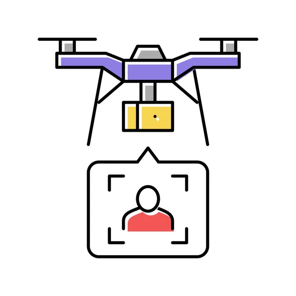Entrega de drones e identifíquese con la ilustración del vector de icono de color de tecnología de identificación facial — Vector de stock