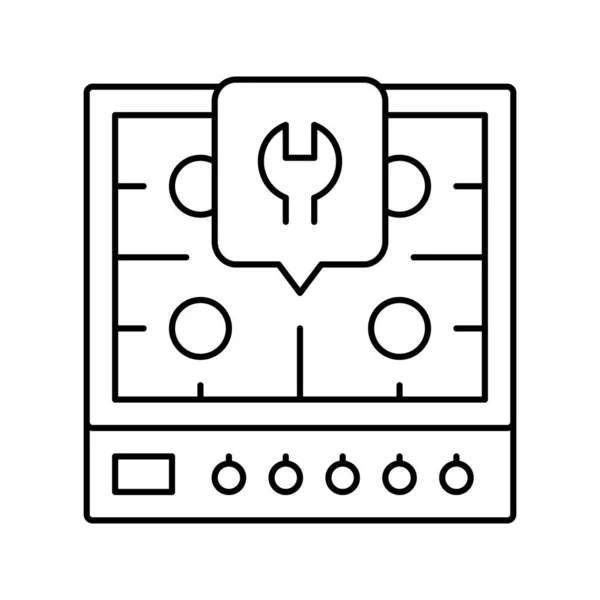 Gas kookplaat reparatie lijn pictogram vector illustratie — Stockvector