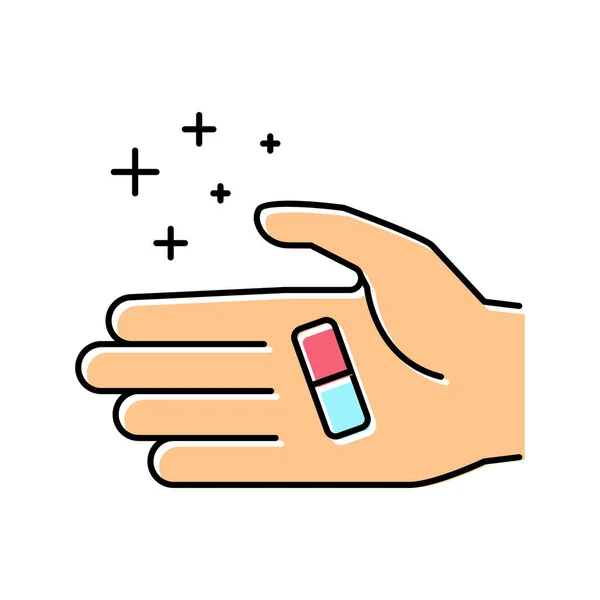 Hand hält Homöopathie Pille Farbe Symbol Vektor Illustration — Stockvektor