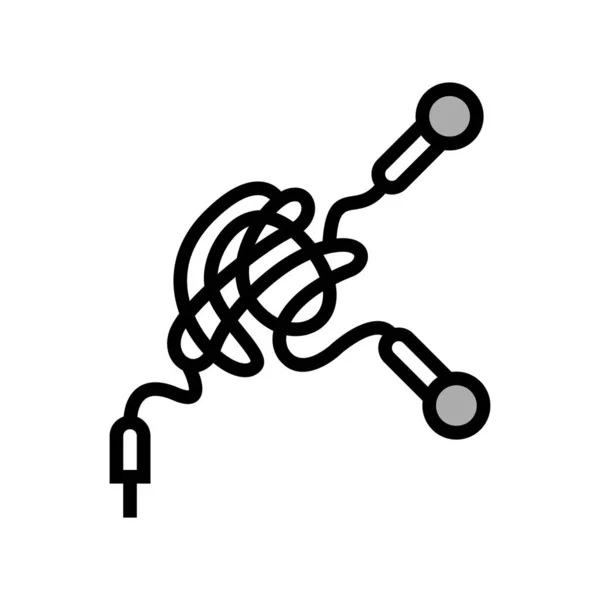 Tangle earphone cable color icon vector illustration — 스톡 벡터