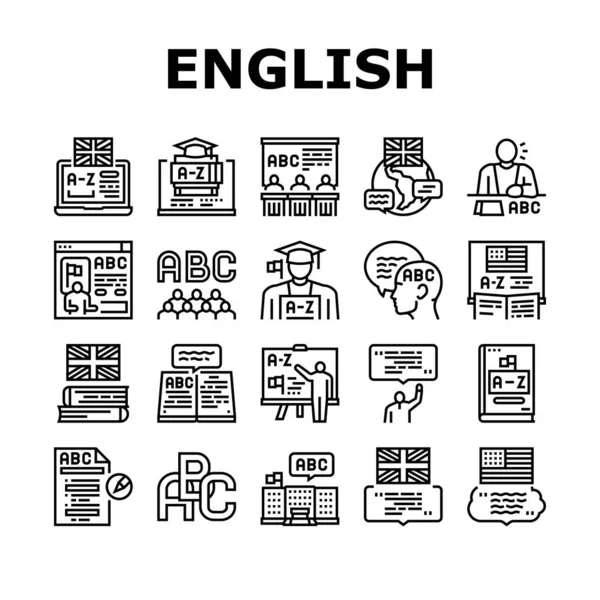 Изучение английского языка в школе Icons Set Vector — стоковый вектор