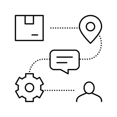Üretimden teslimata kadar olan aşamalar müşteri sipariş çizgisi vektör resimlemesi