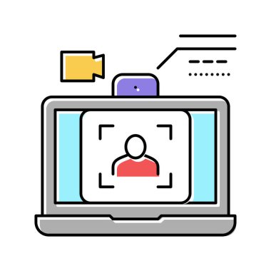 laptop video kamerası kimlik rengi vektör illüstrasyonuyla karşı karşıya