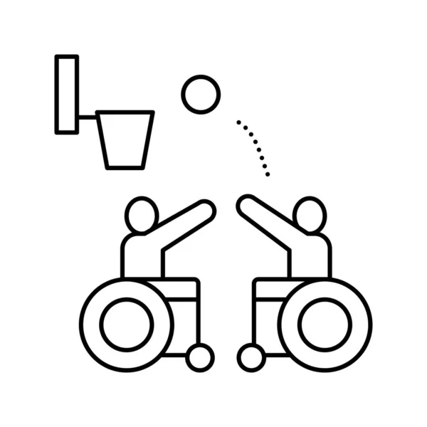 Deshabilitado jugar baloncesto línea icono vector ilustración — Vector de stock