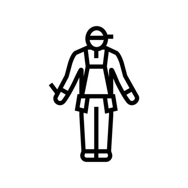 Arbeiter Baumeister Linie Symbol Vektor Illustration — Stockvektor