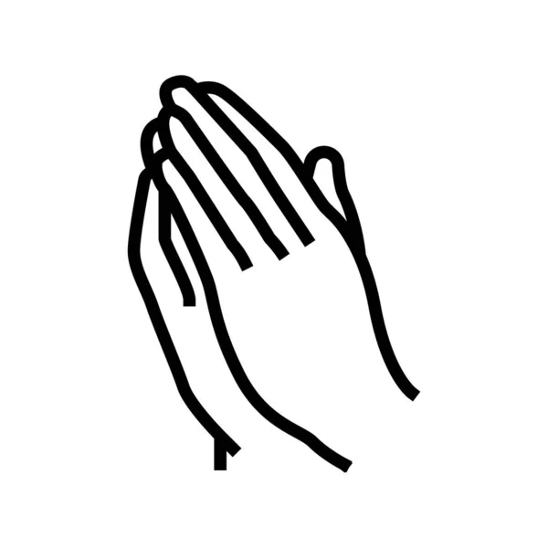 Προσεύχομαι χέρι χειρονομία γραμμή εικονίδιο διάνυσμα εικονογράφηση — Διανυσματικό Αρχείο