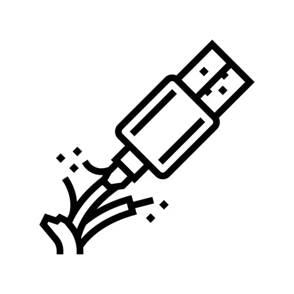 Cable roto usb línea icono vector ilustración — Vector de stock