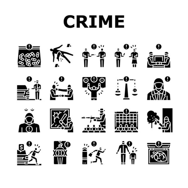 Crime Bandit Actions illégales Icônes Set vecteur — Image vectorielle