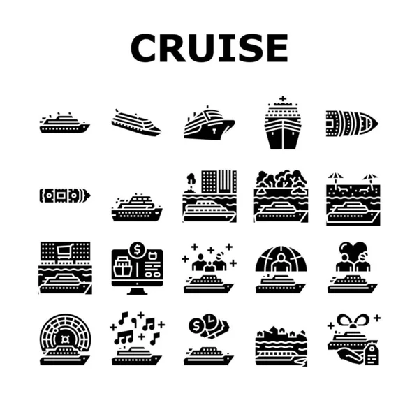 Cruise hajó nyaralás élvezet ikonok beállítása vektor — Stock Vector