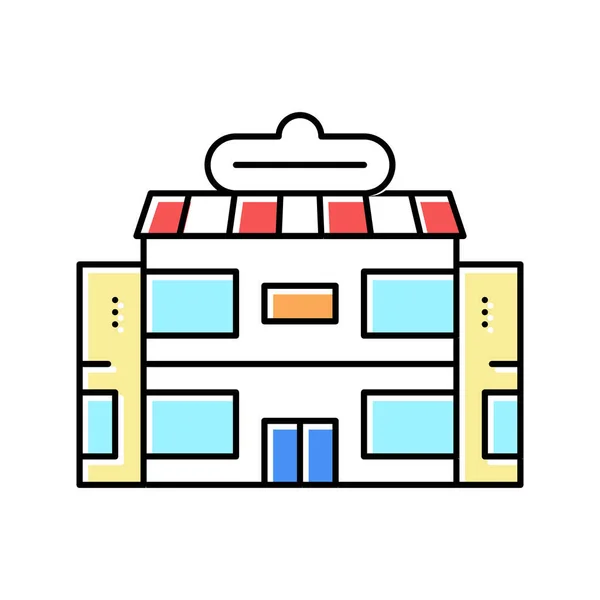 Szupermarket épület színe ikon vektor lapos illusztráció — Stock Vector