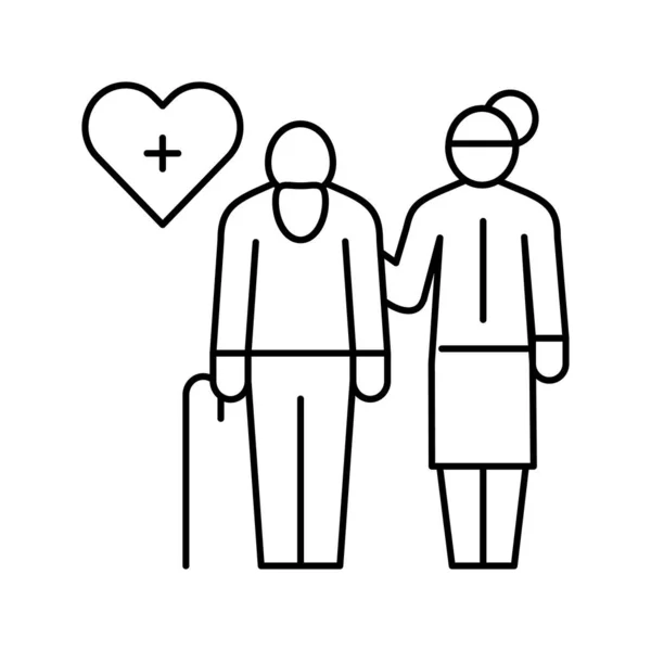 Aider et prendre soin des personnes âgées illustration vectorielle icône ligne — Image vectorielle