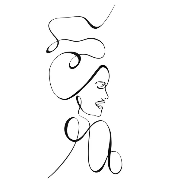 Trendy Line Art Woman Drawing. Minimalistic Black Lines Drawing. Female Face Continuous One Line Abstract Illustration. Modern design. Side view of a woman one line drawing on white isolated background