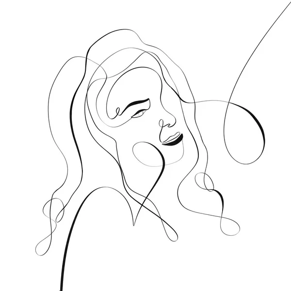Side view of a woman one line drawing on white isolated background. Trendy Line Art Woman Drawing. Minimalistic Black Lines Drawing. Female Face Continuous One Line Abstract Illustration. Modern design
