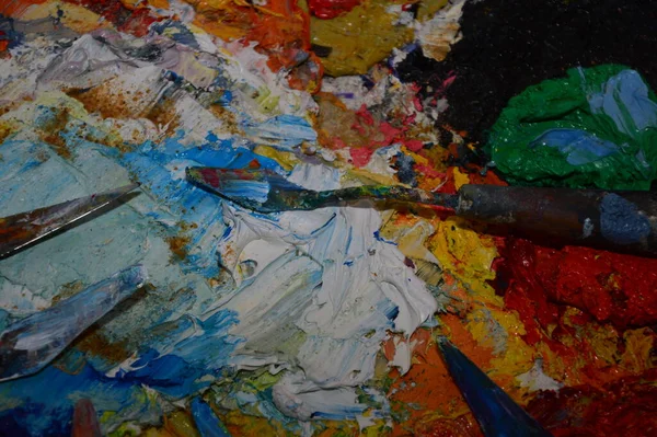 Palette Peintre Dans Son Atelier — Photo