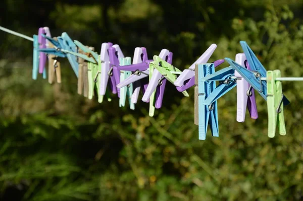 Pinces Linge Extérieur Sur Corde Linge — Photo