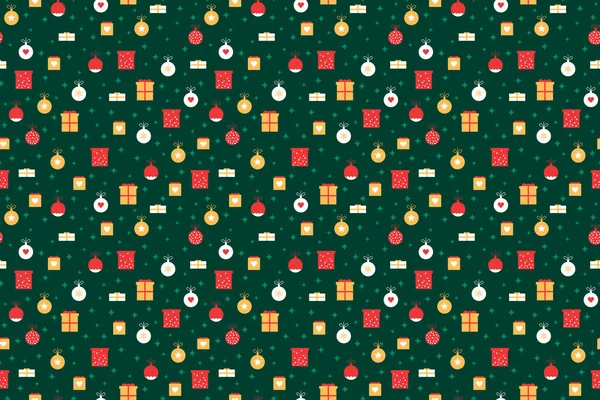 Nahtloser weihnachtlicher Hintergrund mit Baumschmuck, Geschenkschachteln, Sternen — Stockfoto