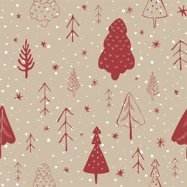 Seamless winter christmas pattern with trees and snowflakes. — Stock Vector