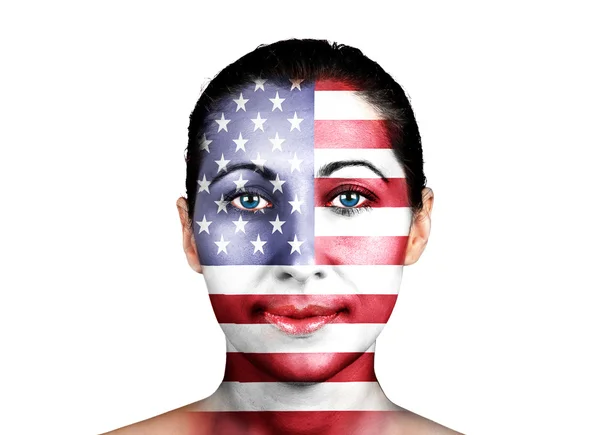 Stati Uniti bandiera su un volto di donne — Foto Stock