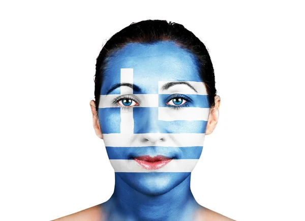 Face com a bandeira da Grécia — Fotografia de Stock