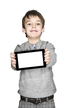 tablet bilgisayar ile mutlu çocuk