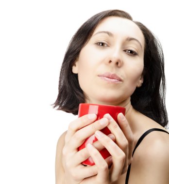 Güzel bayan kahve içiyor.