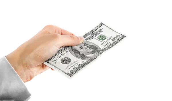 One hundred dollars dollars in hand — Stock Photo, Image