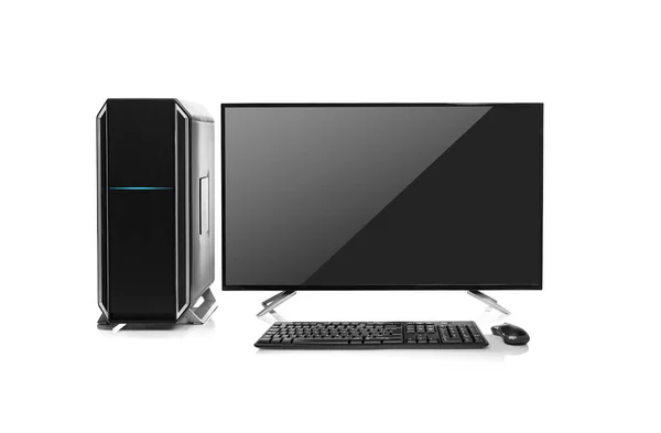 白い背景に隔離された黒いデスクトップコンピュータ — ストック写真