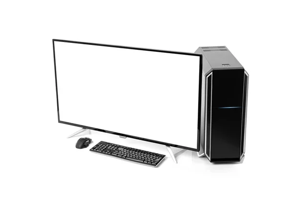 Czarny komputer stacjonarny izolowany na białym tle — Zdjęcie stockowe