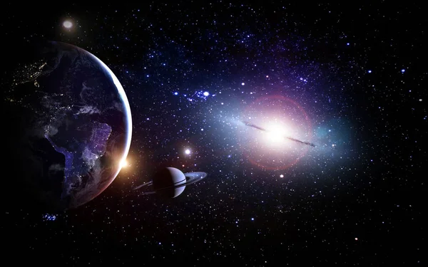 Planeter och galax i yttre rymden. — Stockfoto