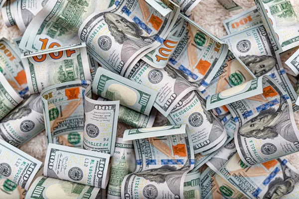 Heap of dollars, money background. Hundred dollar bills — Stock Photo, Image
