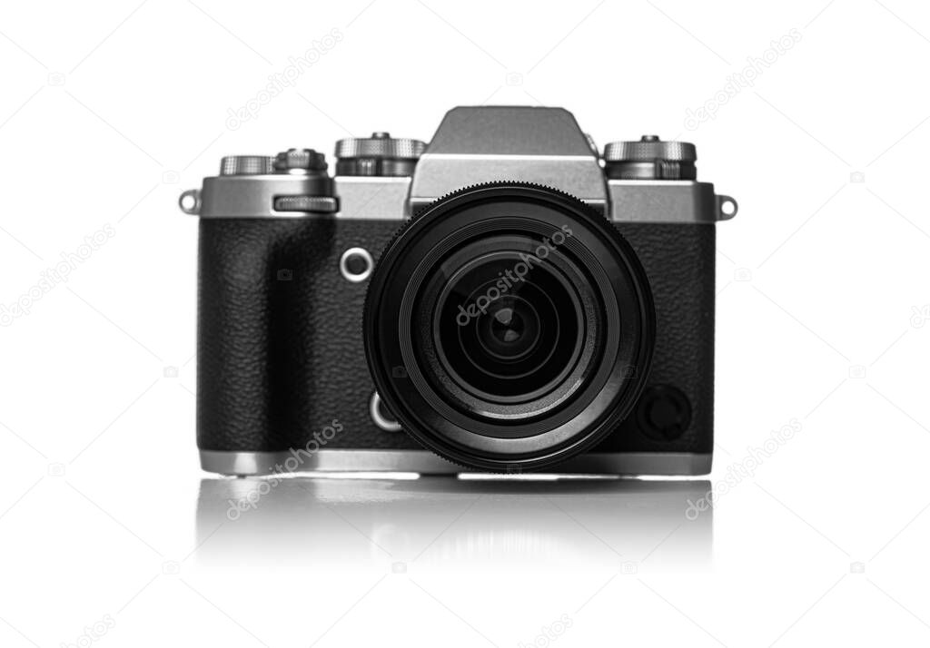 Digital photo camera isolated on white background