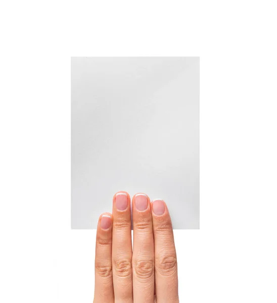 Ruka držící bílé karty na bílém — Stock fotografie