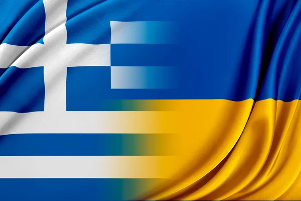 Bandeira da Ucrânia e pavilhão da Grécia. — Fotografia de Stock