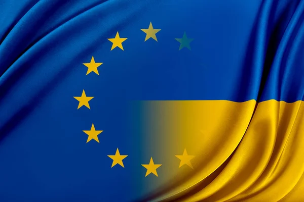 Flag of Ukraine and the flag of the European Union. — Stock Photo, Image