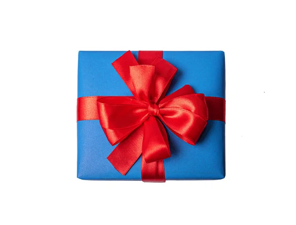 Blue gift with a ribbon and bow — Stock Photo, Image