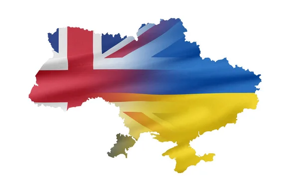 Map of Ukraine with the flags of Ukraine and Great Britain. — Stock Photo, Image