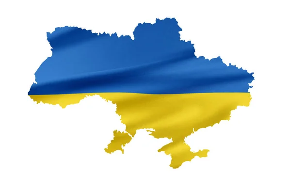 Kaart van Oekraïne met zijden materiaal in de kleuren van de nationale vlag. — Stockfoto