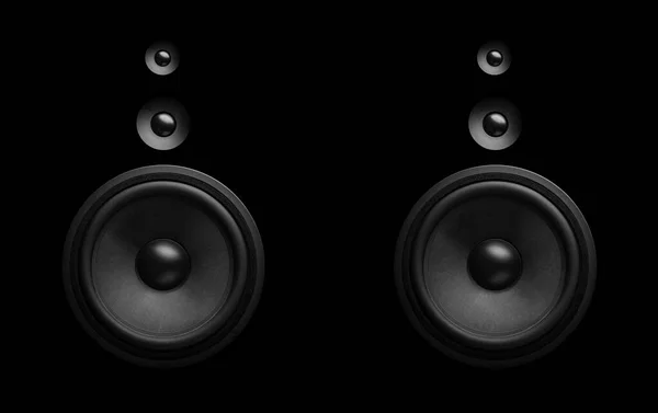 Pair Black Speakers Close Bass Tweeter One Speaker — Stock Photo, Image