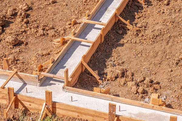 Encofrado Madera Para Verter Cimientos Hormigón Casa Construcción Cimientos — Foto de Stock