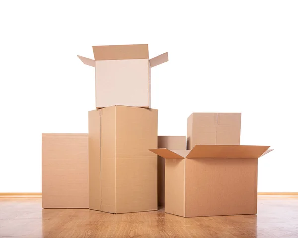 Group Mail Cardboard Boxes Isolated White Background Postal Cardboard Box — ストック写真